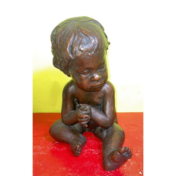 1968 AUSTIN PRODUCTION STATUE Infant With Folded Hands Ceramic Painted Bronze - Picture 1 of 11
